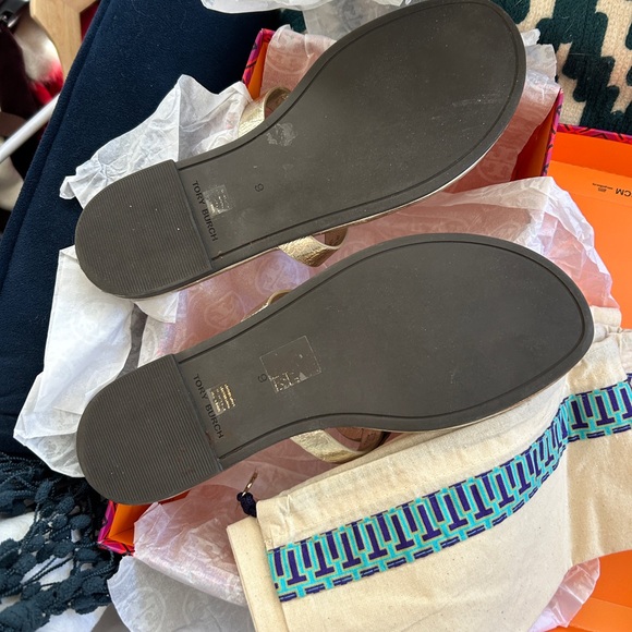 Tory Burch Gold Miller Sandals 9 - Picture 7 of 9